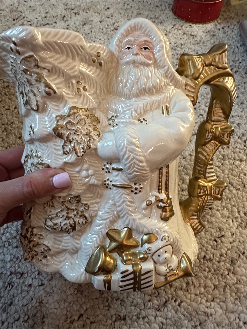 Vintage Village Square Collectibles Ivory Ceramic Santa Claus Pitcher
